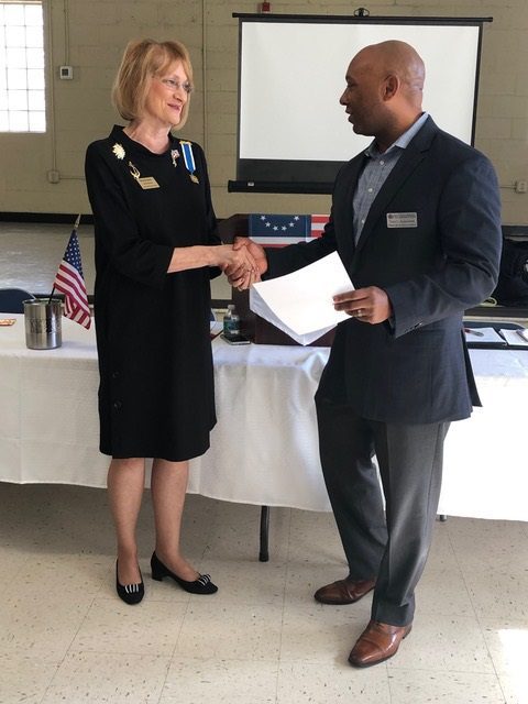 Cobb Veterans Memorial Foundation Director of Development, Tony Alexander with Chapter Regent Beverly Baker, Liberty Hill Chapter Daughters of the American Revolution (DAR)